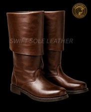 Handmade Brown Leather Medieval Pirate Viking Riding Tall Boots Men Custom