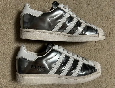 PRADA x ADIDAS SUPERSTAR SNEAKERS Shoes 2EG321 silver metallic mens sz 5.5  | eBay
