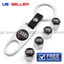 VALVE STEM CAPS + KEYCHAIN WHEEL TIRE SILVER - US SELLER