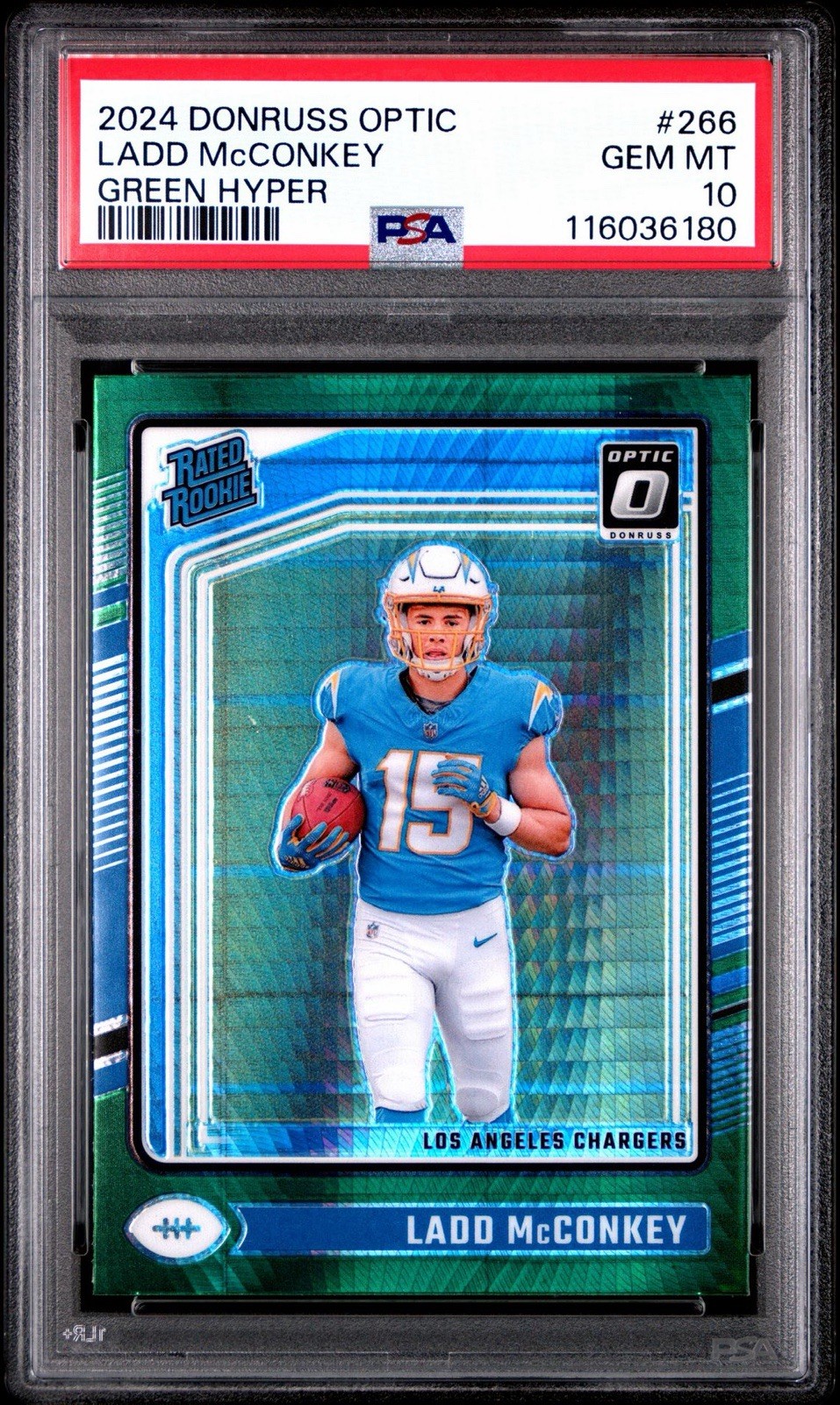 2024 Donruss Optic Ladd McConkey #266 Hyper Green Rookie Card *GEM MINT PSA 10*