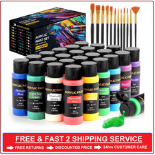 Acrylic Paint Set, 24 Colors 2 oz/Bottle with 12 Art Brushes, Art Supplies for