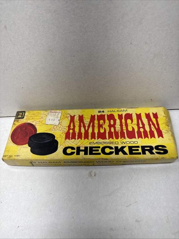 24 Halsam American Embossed Wood Checkers Vintage Family Game