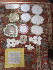 Lot Of 14 Vintage Handmade Crochet Doilies Lot Mixed Sizes Colors Lace