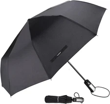 Travel Umbrella Windproof with 46 Inches Large Canopy 10 Reinforced Fiberglass R
