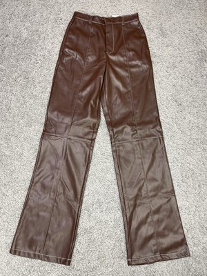 Daisy Street Faux Leather Pants Brown Straight Leg High Rise Size XS