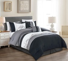 Chezmoi Collection Napa 7-Piece Luxury Leaves Scroll Embroidery Bedding