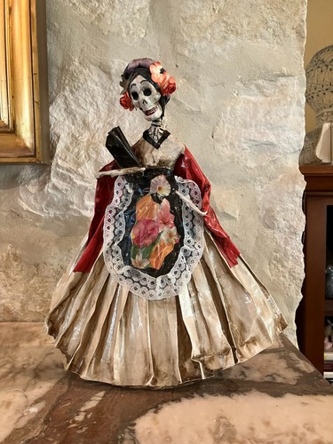 Handmade Mexican Day of the Dead (Dia de Los Muertos) paper mache doll 13” X 11”