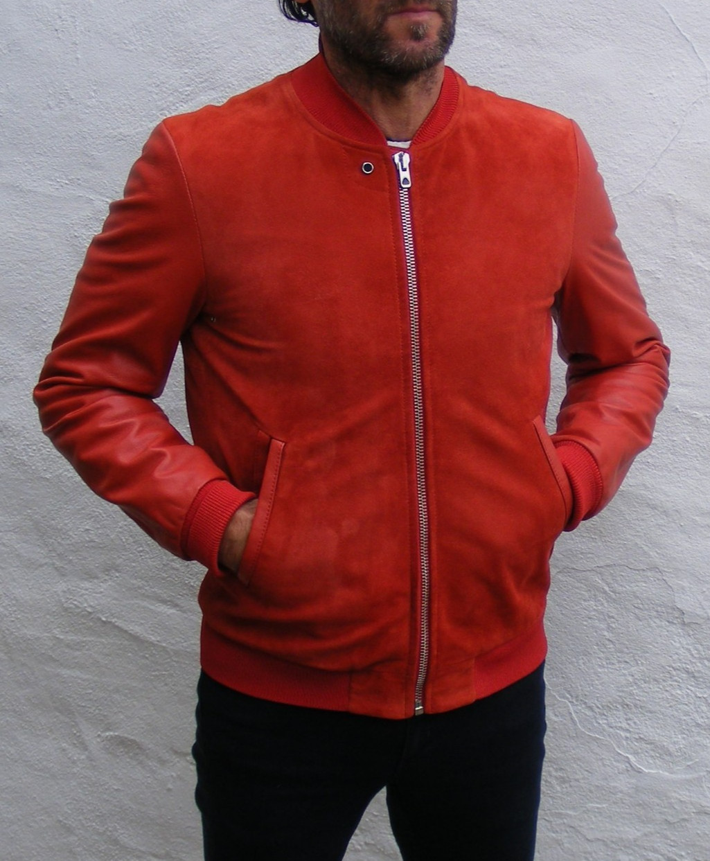 Mens Diesel black gold red suede leather bomber jacket size medium 46