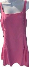 ZARA PINK MINI DRESS SQUARE NECK STRETCH PLEATED FLARE SIDES ZIPPER BACK XL NWT