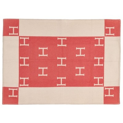 Auth. HERMES Plaid Avalon Baby Blanket   135x95cm - Rose Airelles - New