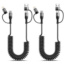 60W Coiled USB C Cable,iPhone Charger Cable for Car 2Pack 4FT 4 feet, Blue