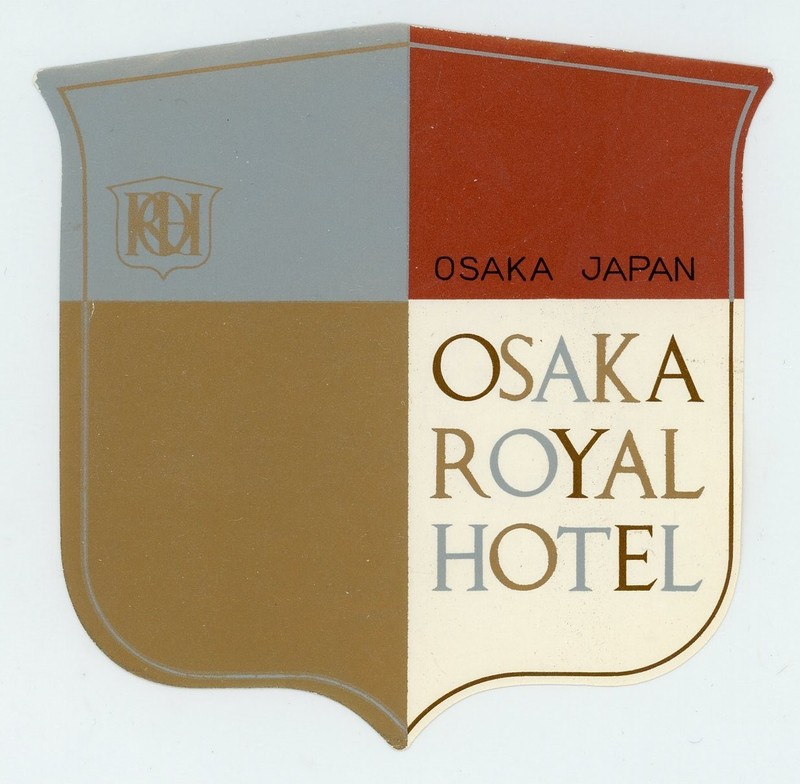 Osaka Royal Hotel Japan Vintage Luggage Label Shield Crest Mid-Century Ephemera