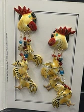 Vintage Lunch at the Ritz Clip Earrings 1988 Cock A Doddle Doo