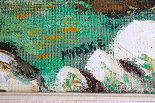 VINTAGE PALETTE OIL PAINTING ON WOOD PANEL SIGNED LATIN AMERICAN SHEPHERD GIRL - Picture 2 of 11