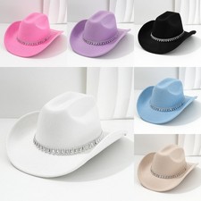 Cowgirl Hat Cowboy Rhinestone Women Felt Wide Brim Hat for Party Concert