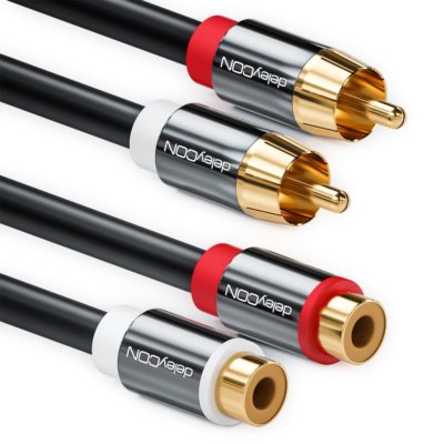 deleyCON HQ Cinch Verlängerungs Kabel [15m] 2x RCA Cinch Buchse zu 2x Stecker