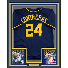 Framed Facsimile Autographed William Contreras 35x39 Milwaukee Reprint Jersey