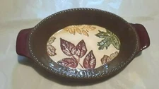 GRASSLANDS ROAD OVAL FALL LEAVES PATTERN  AU GRATIN SERVING DISH/NEW