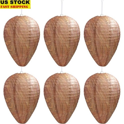 6 Pack Wasp Nest Decoys Paper Hornet Deterrent Hanging Outdoor Insect Trap New