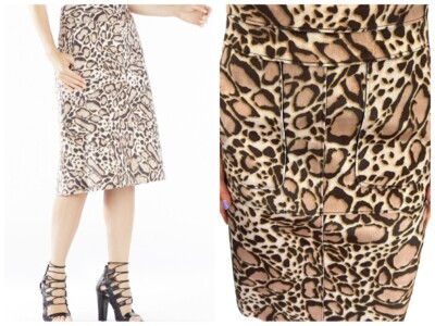 BCBG MAX AZRIA Margaux Leopard Spotted Ocelot Faux-Fur Pony Hair Skirt SZ 2