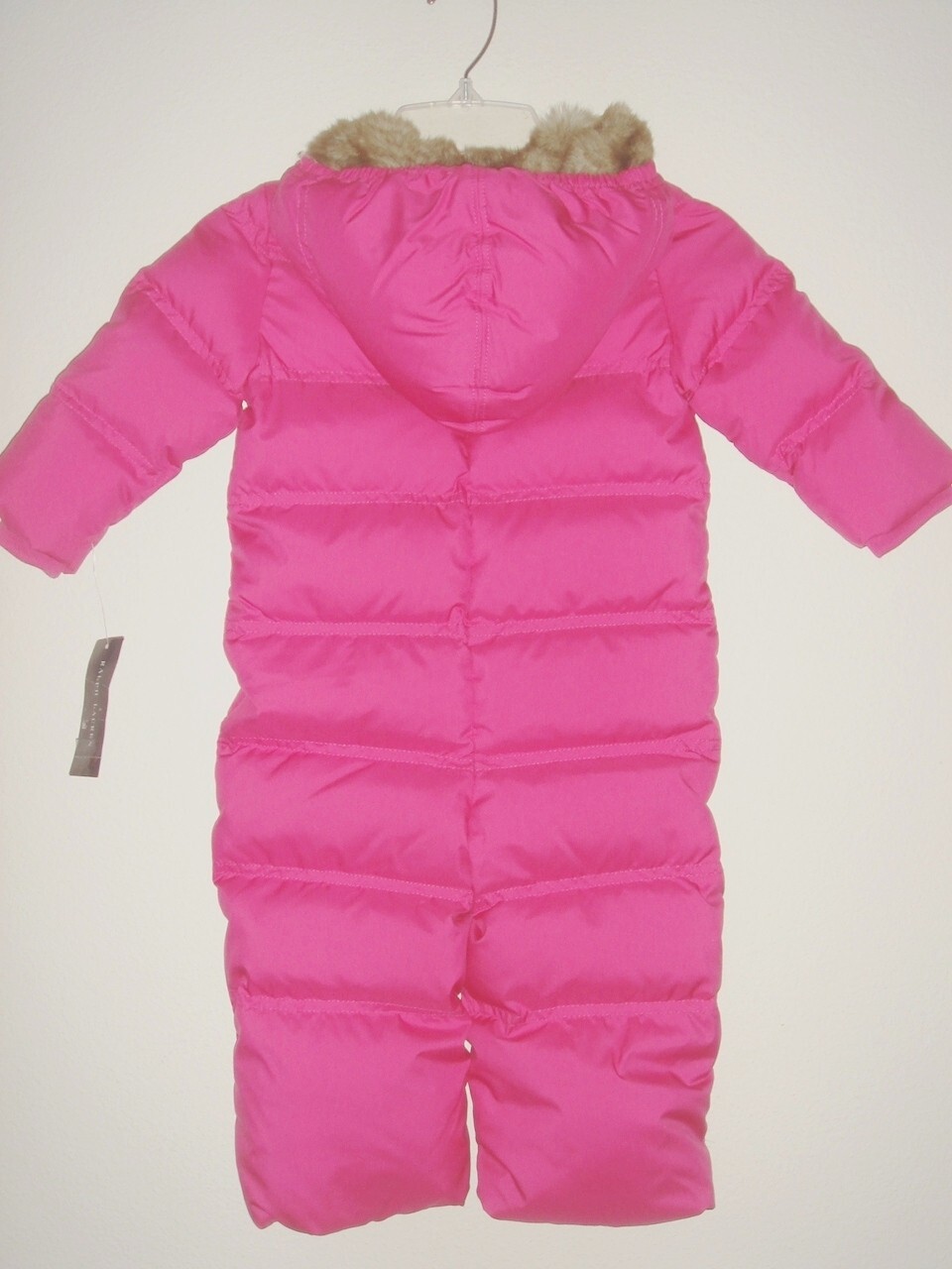 165 Ralph Lauren Quilted Down Snowsuit Bunting Hood baby Girl 9M