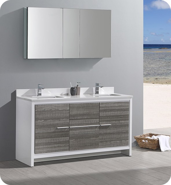 Fresca Allier Rio 60 AshGray Double Sink Bathroom Vanity With Medicine Cabinet