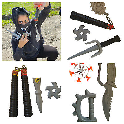 2x Sets of Boys Kids Plastic Ninja weapons toys shuriken, nunchucks, sword  sets