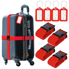 8 Pack Luggage Straps and Tags Set (4 Straps, 4 Tags), Luggage Straps for Sui...