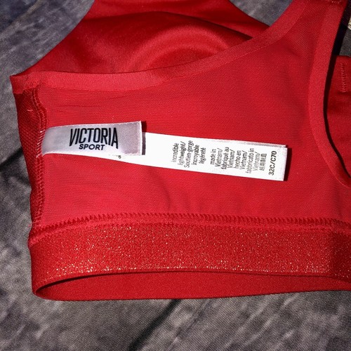 Victoria’s Secret Red & Gold Metallic Cross Back Padded Sports Bra Sz. 32C New - Picture 7 of 8