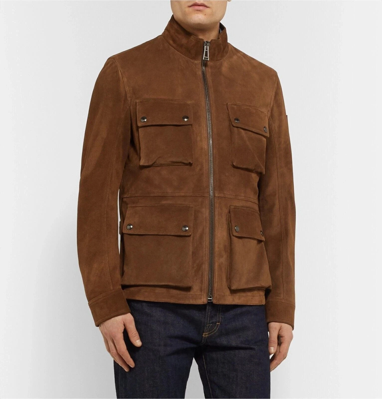 Men Brown Field Leather Jacket Pure Suede Custom Made Size XS S M L XL XXL - 276