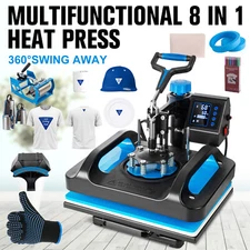 8 IN 1 Heat Press Machine 15"x15" Sublimation Transfer T-Shirt Mug Plate Hat