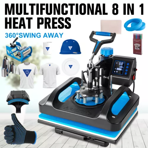 8 IN 1 Heat Press Machine 15"x15" Sublimation Transfer T-Shirt Mug Plate Hat