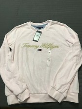 70 Tommy Hilfiger Sport Velour Velvet Pullover Womens Sweatshirt Pink XS New