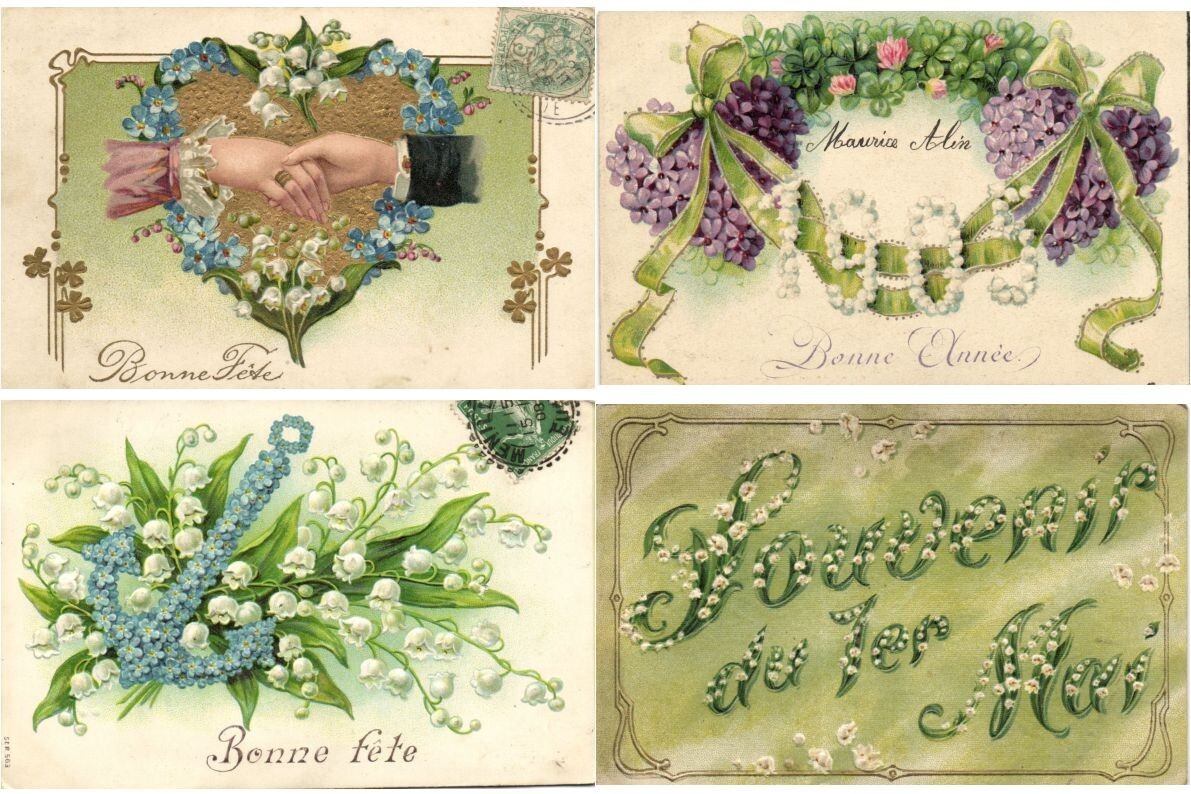 LILY FLOWERS MAY 1 GREETINGS INCL. EMBOSSED, 140 Vintage Postcards
