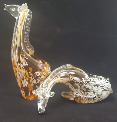 Lot of 2 Glass Giraffes Decorative Standing and Sitting
