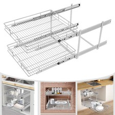 2-Tier Pull-Out Cabinet Mounted Organizer Kitchen Slide Out Drawer Basket Shelf