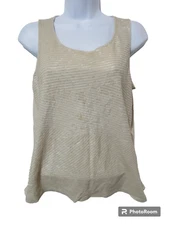 Sz 1 Chicos Beige TINY DELICATE SEQUIN Lined Front Tank Top Shirt M 8 EXCELLENT