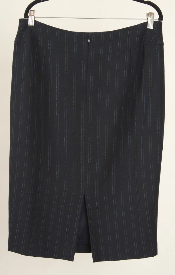 Юбка женская LaFayette 148 New York 14 синяя в полоску прямая с подкладкой натуральная шерсть - Изображение 2 из 4