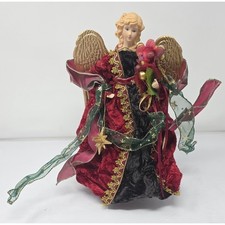Elegant Christmas Angel Tree Topper Red Velvet Gold Wings