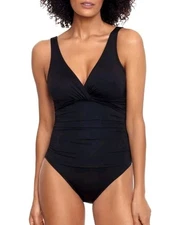 Ralph Lauren Beach Club Solid Twist One-Piece Swimsuit Size 12  Black 