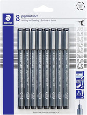 Pigment Liner Fineliner Pens, Black, 8 Pack Assorted Tip Sizes