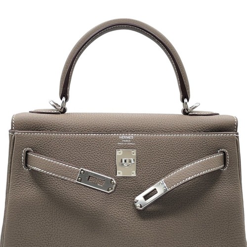 HERMES Kelly 25 B Etoupe Togo Women Shoulder Bag #Ok061 - Picture 9 of 12