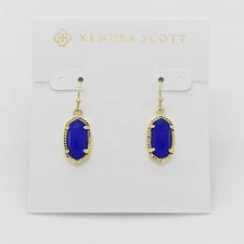 New Kendra Scott Lee Gold Drop Earrings In Blue Cobalt Cat's Eye