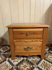 BROYHILL FURNITURE Solid Knotty Pine Country French 22" Two Drawer Nightstand...