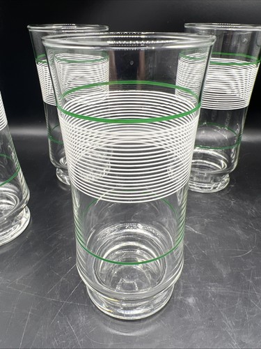 Anchor Hocking Grün & Weiß Streifen Becher Gläser 6er Set MCM 6" - Bild 5 von 9