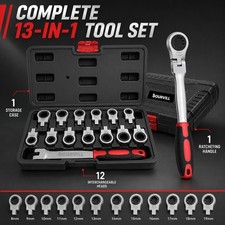 13pcs Ratcheting Wrench Set 8-19mm Metric Flex Head Interchangeable Heads Wcase