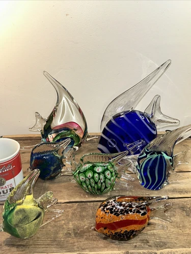 COULURFUL Vintage MURANO Figurine Fish Multicolor Italy RARE EUC - LOT OF 7!