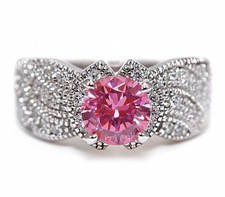 2CT Treated Pink Sapphire  White Topaz 925 Solid Sterling Silver Ring Sz 8