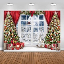 Mocsicka 10x8ft Christmas Window Backdrop for Photography 10x8ft, Multicolor