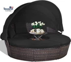 Patio Daybed with Canopy Outdoor Furniture Set Sofa Set Rattan Wicker round Dayb